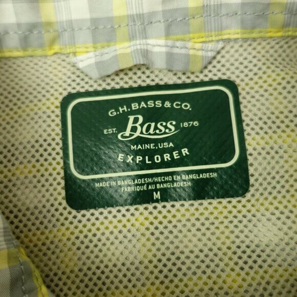 G H Bass Men's Medium Grey Yellow Plaid Short-Sleeve Button-Up Shirt Vented - Picture 3 of 6